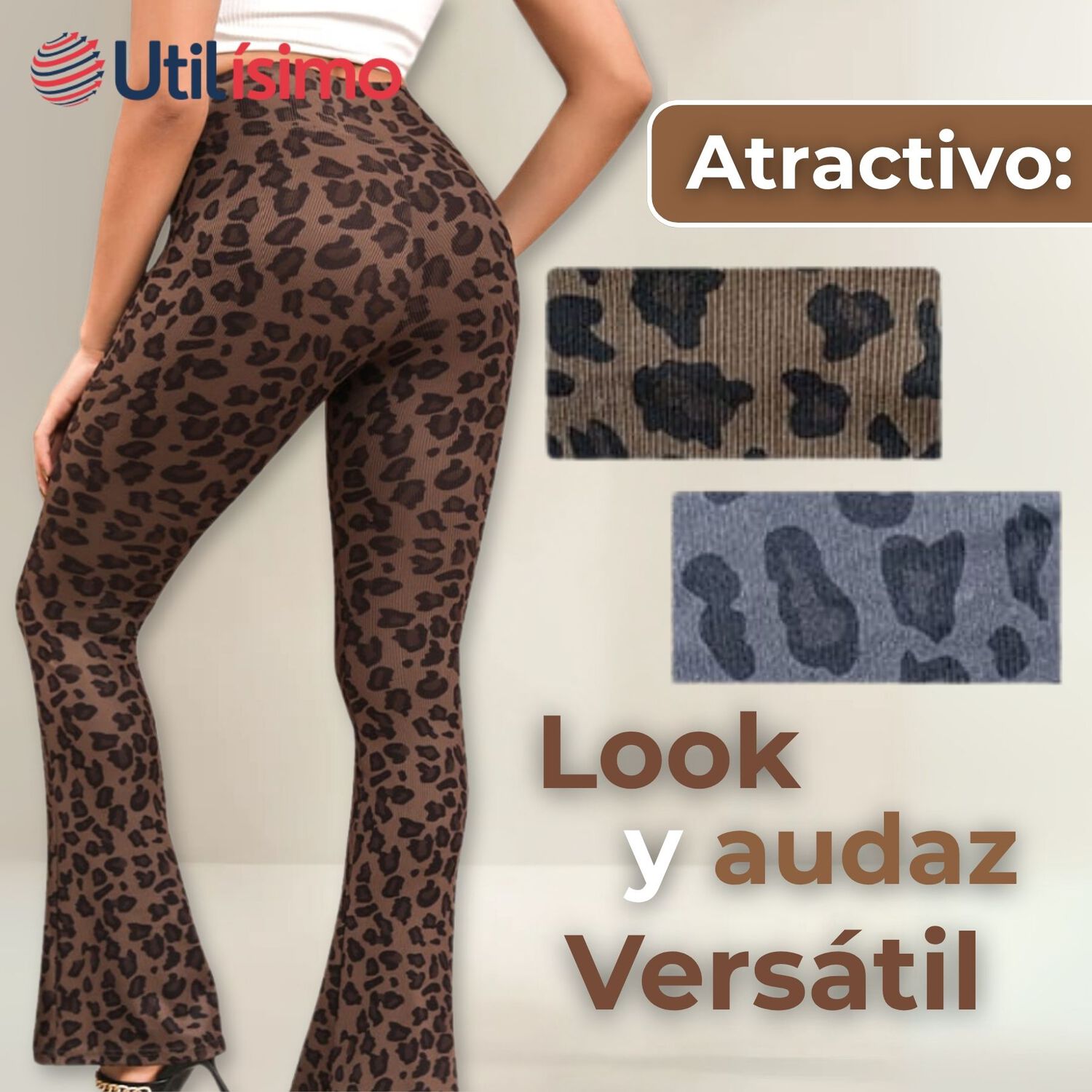 Calza Palazzo Con Dise&ntilde;o Leopardo Polar Tiro Alto Mujer Leggings image number 3.0