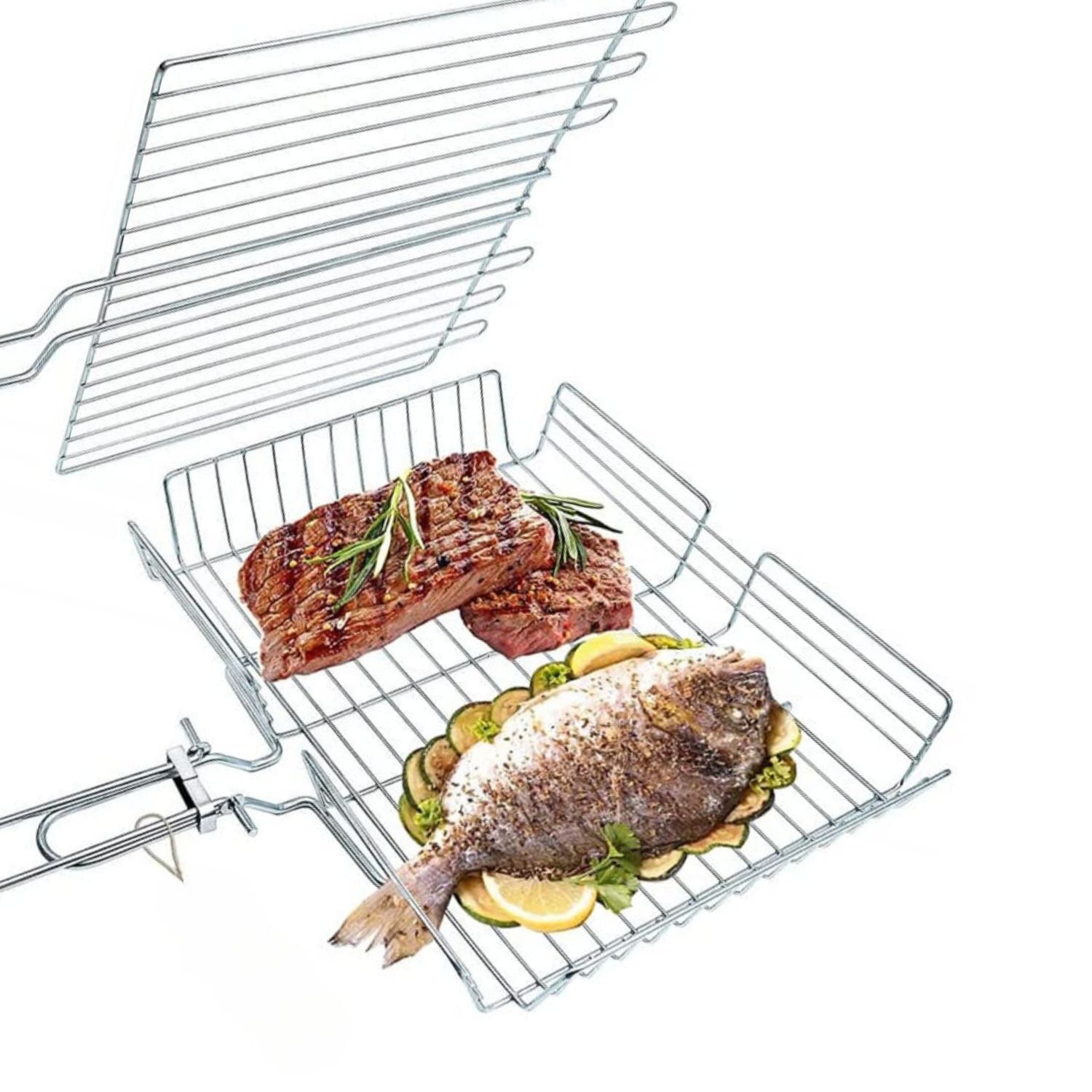 Rejilla Doble Barbacoa Asados Pescados Verduras 60x40cm image number 2.0