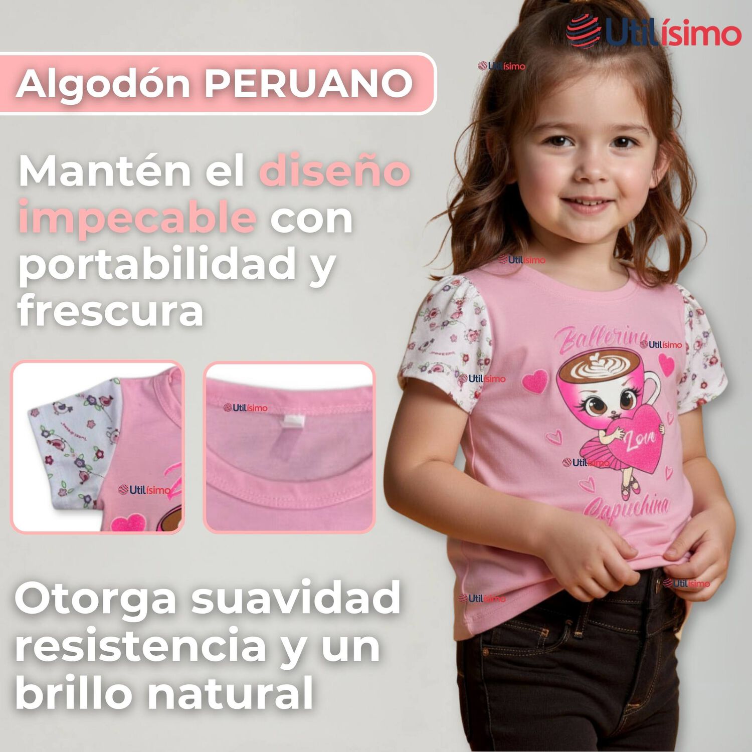 Polera Brainrots 100% Algod&oacute;n Manga Corta Ni&ntilde;a Tralalero Rosado image number 1.0