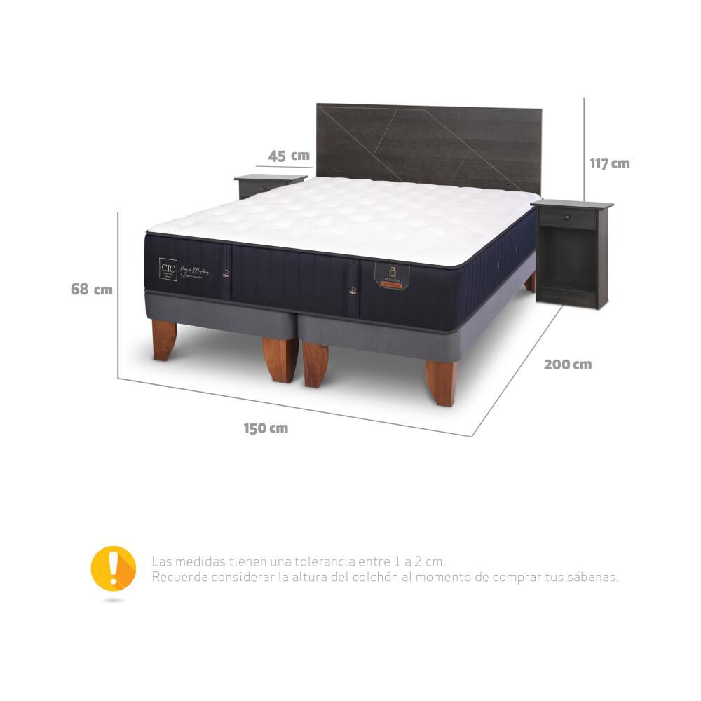 Cama Europea Cic Premium / 2 Plazas / Base Dividida + Set De Maderas image number 5.0