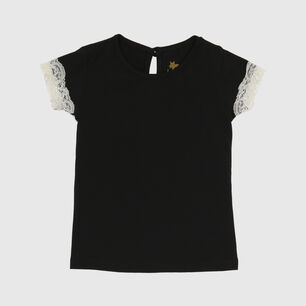Polera Negra Encaje Algod&oacute;n Peruano