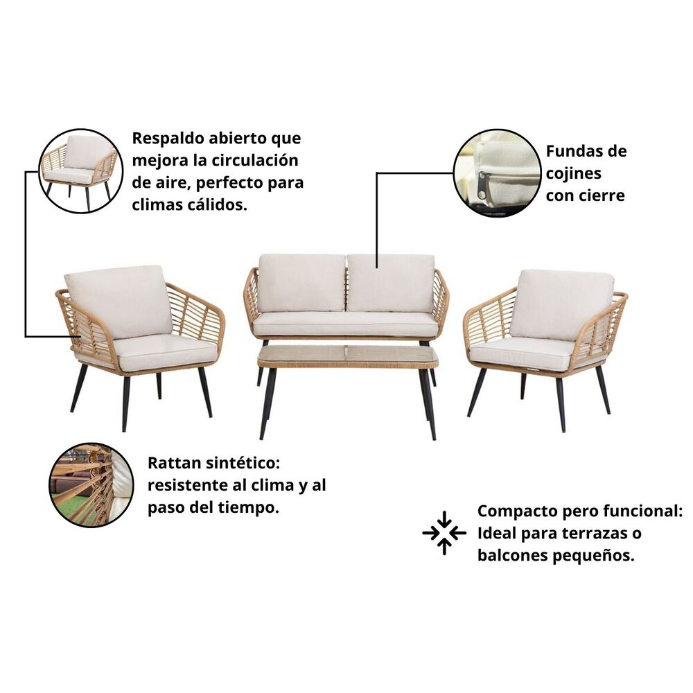 Juego Living Terraza Bali Cojín Marfil 4 Pers image number 5.0