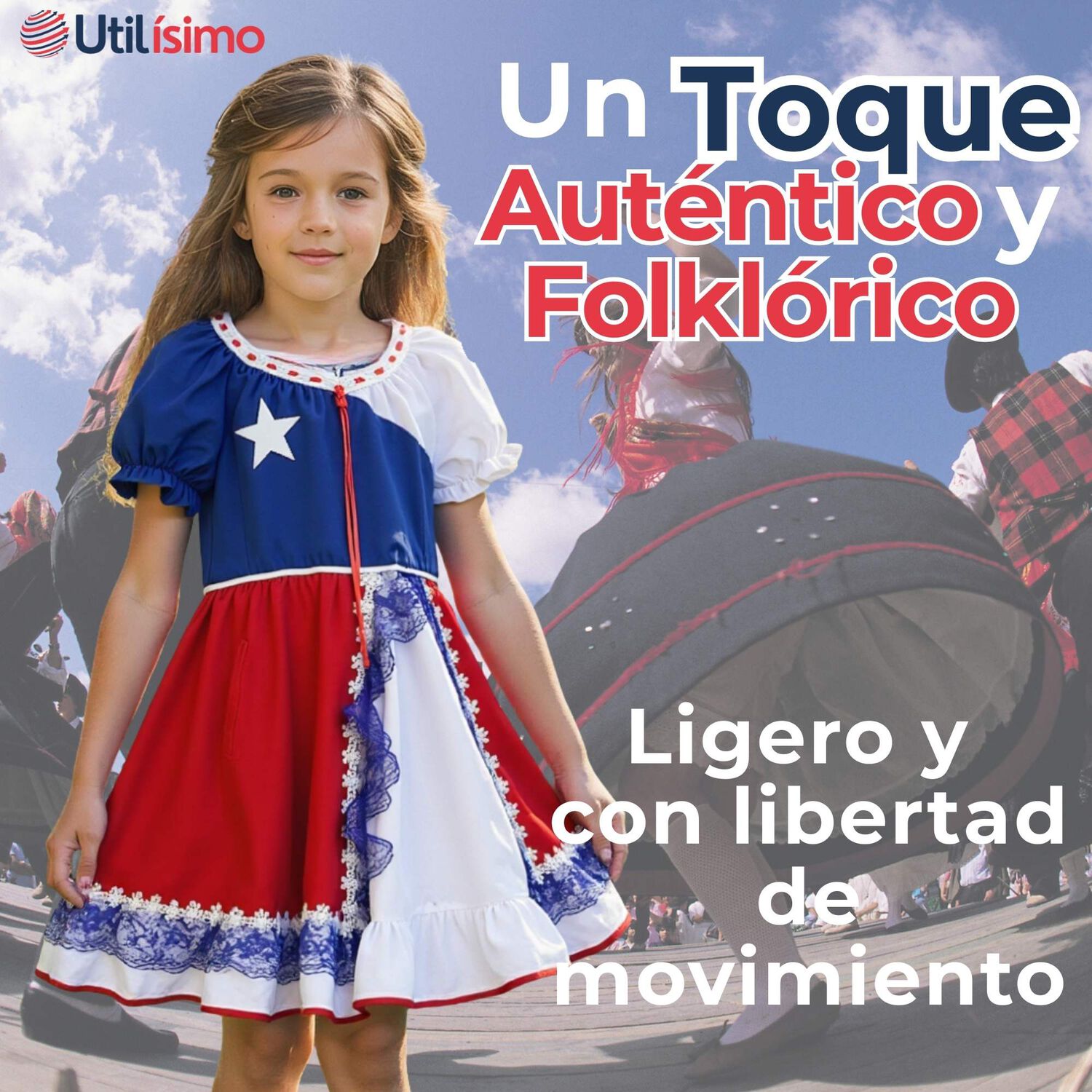 Vestido Huasa Ni&ntilde;a Bandera Chilena Fiestas Patrias image number 4.0
