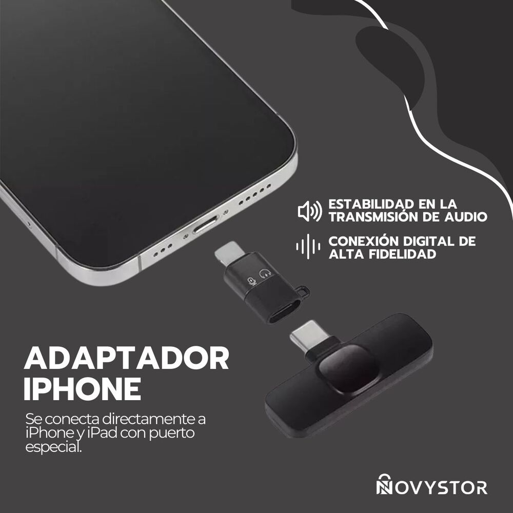 Micrófono Inalámbrico Con Adaptador Celular Tipo C Y Iphone image number 6.0