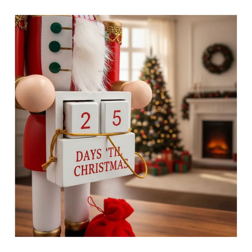 Cascanueces Con Calendario Blanco Adorno De Navidad 38 Cm image number 1.0