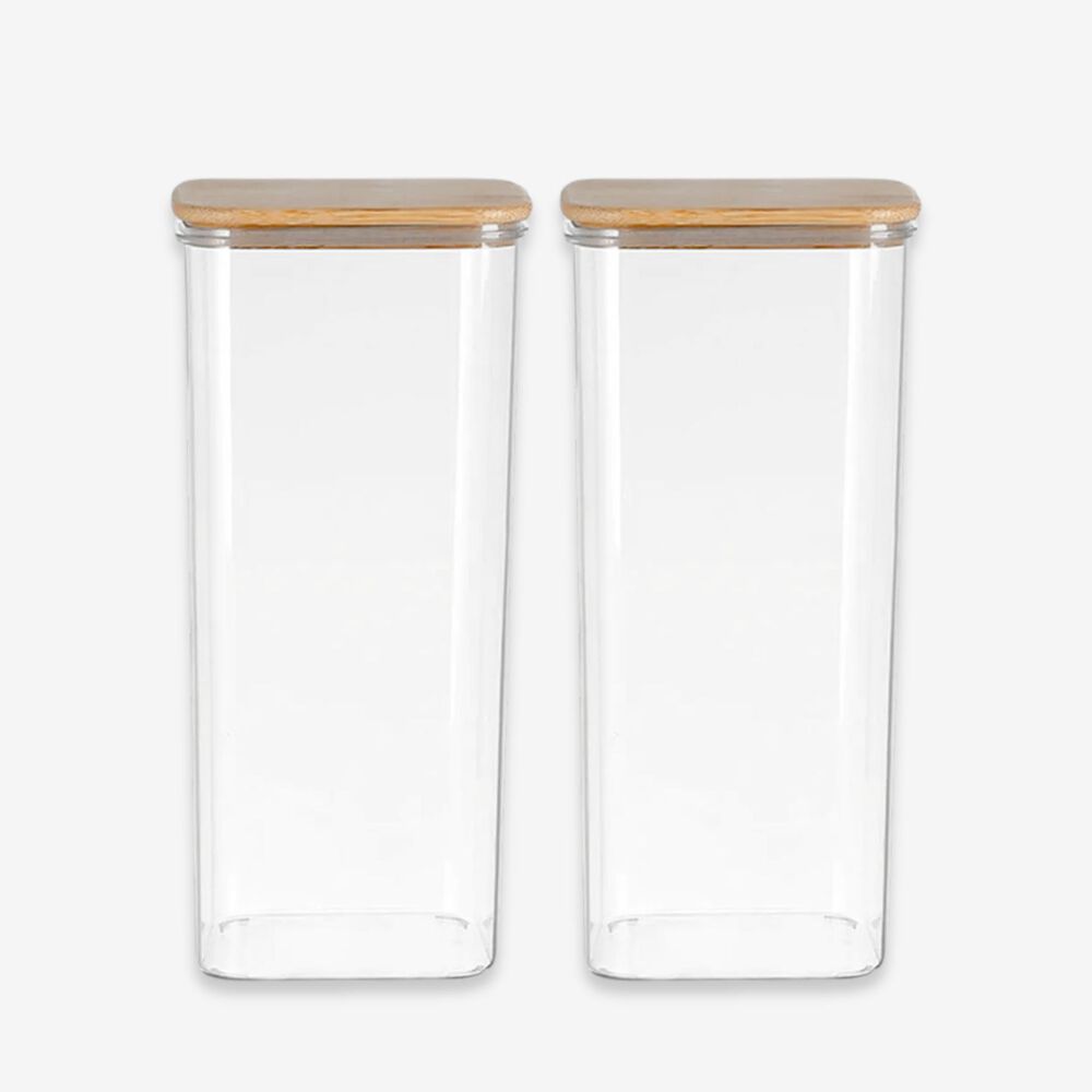 Set 2 Frascos Hermeticos 600ml Cuadrado Vidrio 18cm Tapa Bambú image number 0.0