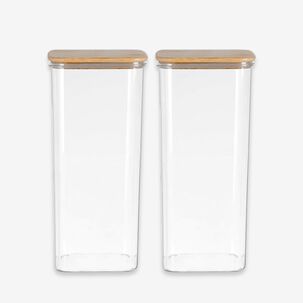 Set 2 Frascos Hermeticos 600ml Cuadrado Vidrio 18cm Tapa Bambú