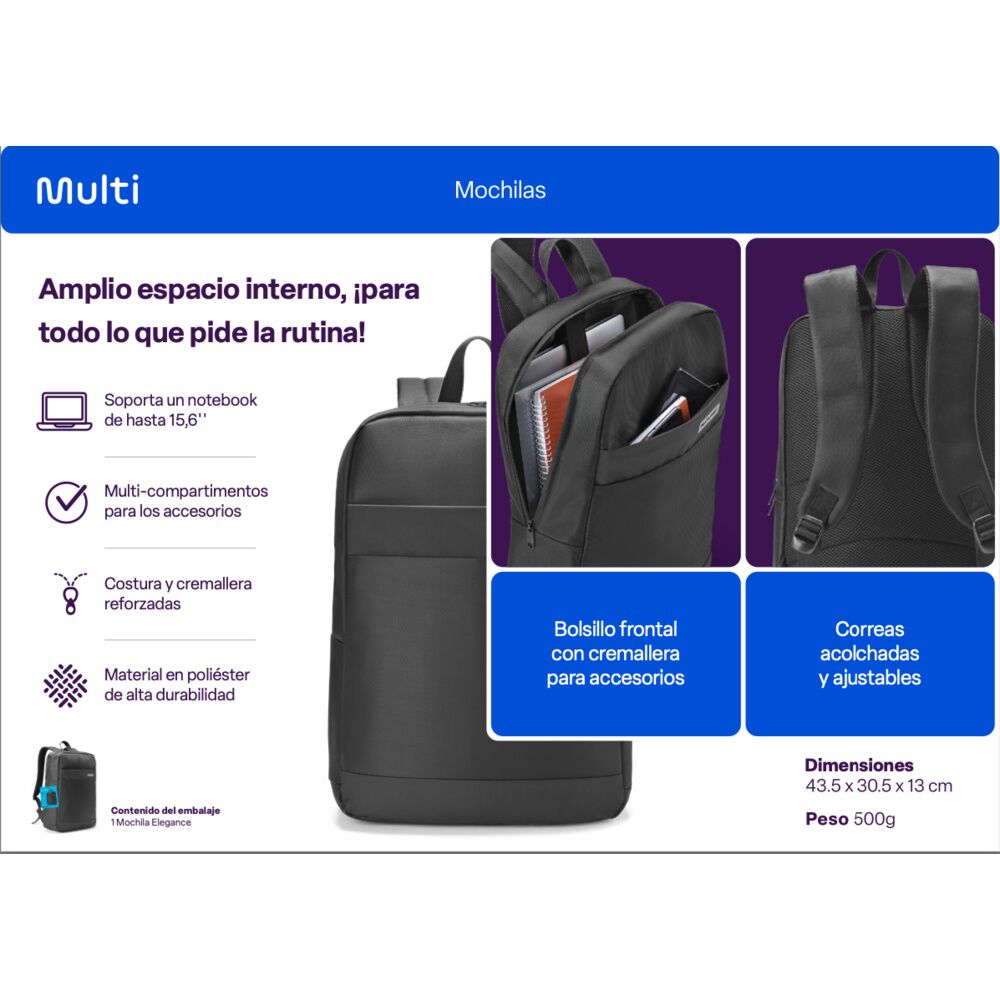 Mochila Notebook Multilaser Elegance Bo439 image number 3.0