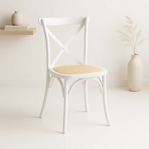 Silla Crossback Madera Rattan - Blanca
