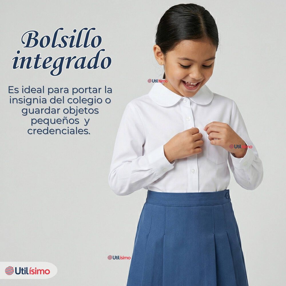 Pack 3 Blusas Escolar Camisa Blanca Manga Larga Colegio Para Ni&ntilde;as image number 5.0