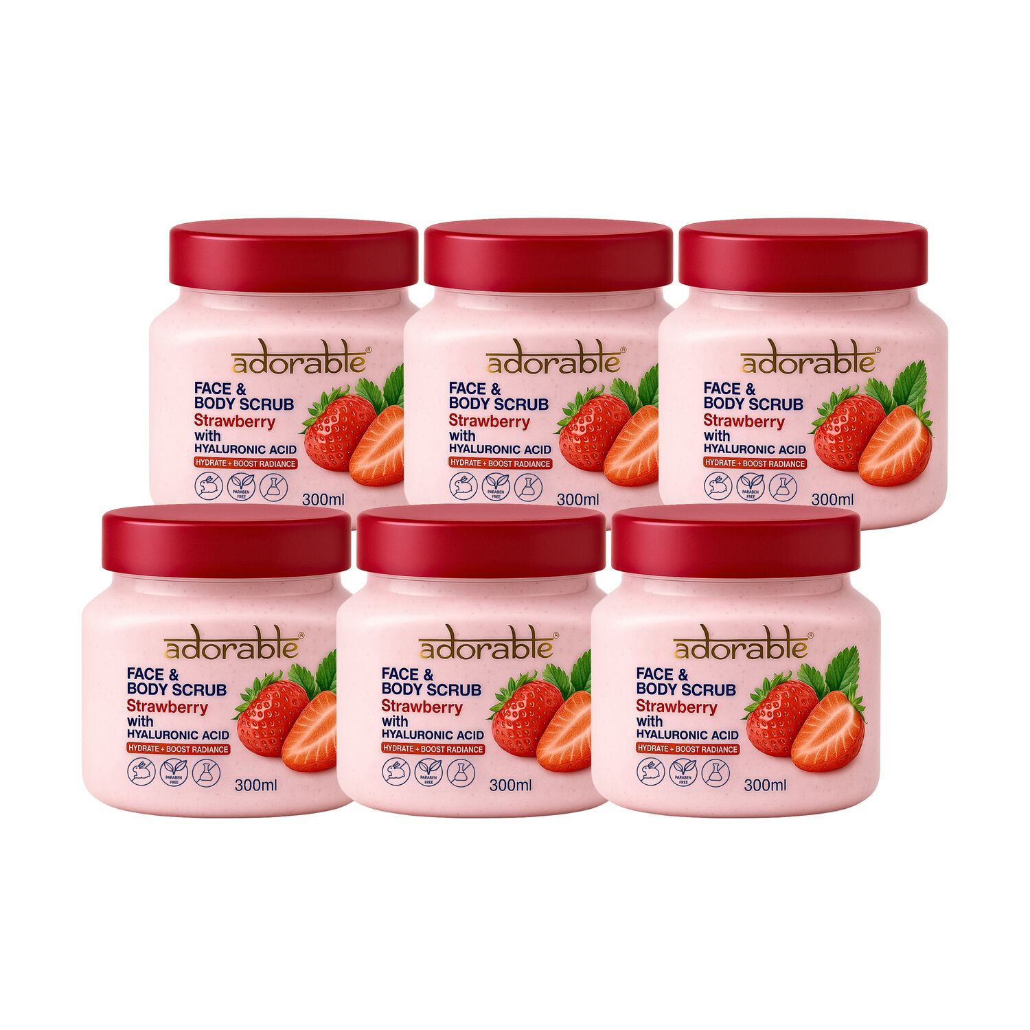 Pack Adorable 6 Exfoliantes Frutilla&&aacute;cido Hialur&oacute;nico 300ml image number 0.0
