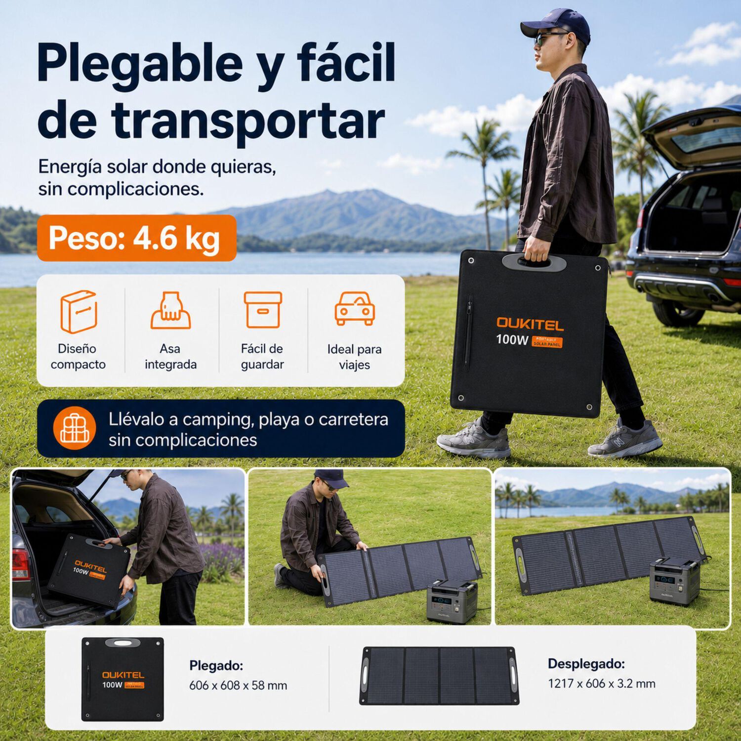 Panel Solar Port&aacute;til Oukitel 100w | Monocristalino E Ip68 image number 5.0