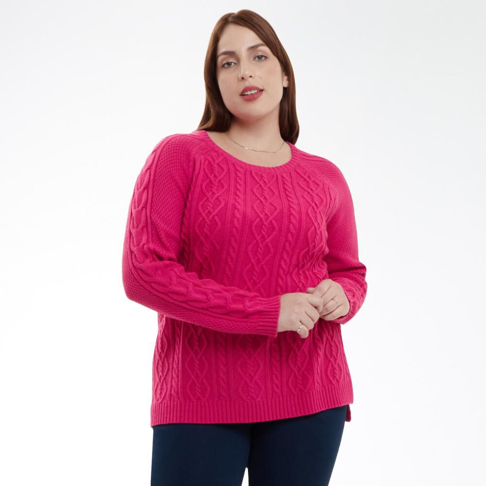 Sweater Talla Grande Liso Trenzado Cuello Redondo Mujer Sexy Large image number 0.0