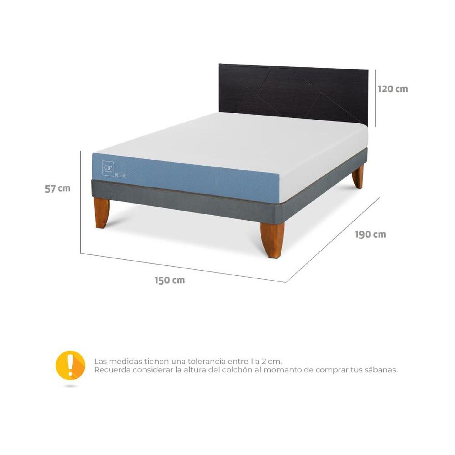 Cama Europea Cic Excellence / 2 Plazas / Base Normal + Respaldo image number 4.0
