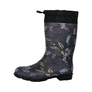 Bota De Agua Con Polar Biela Flores Negro Alquimia