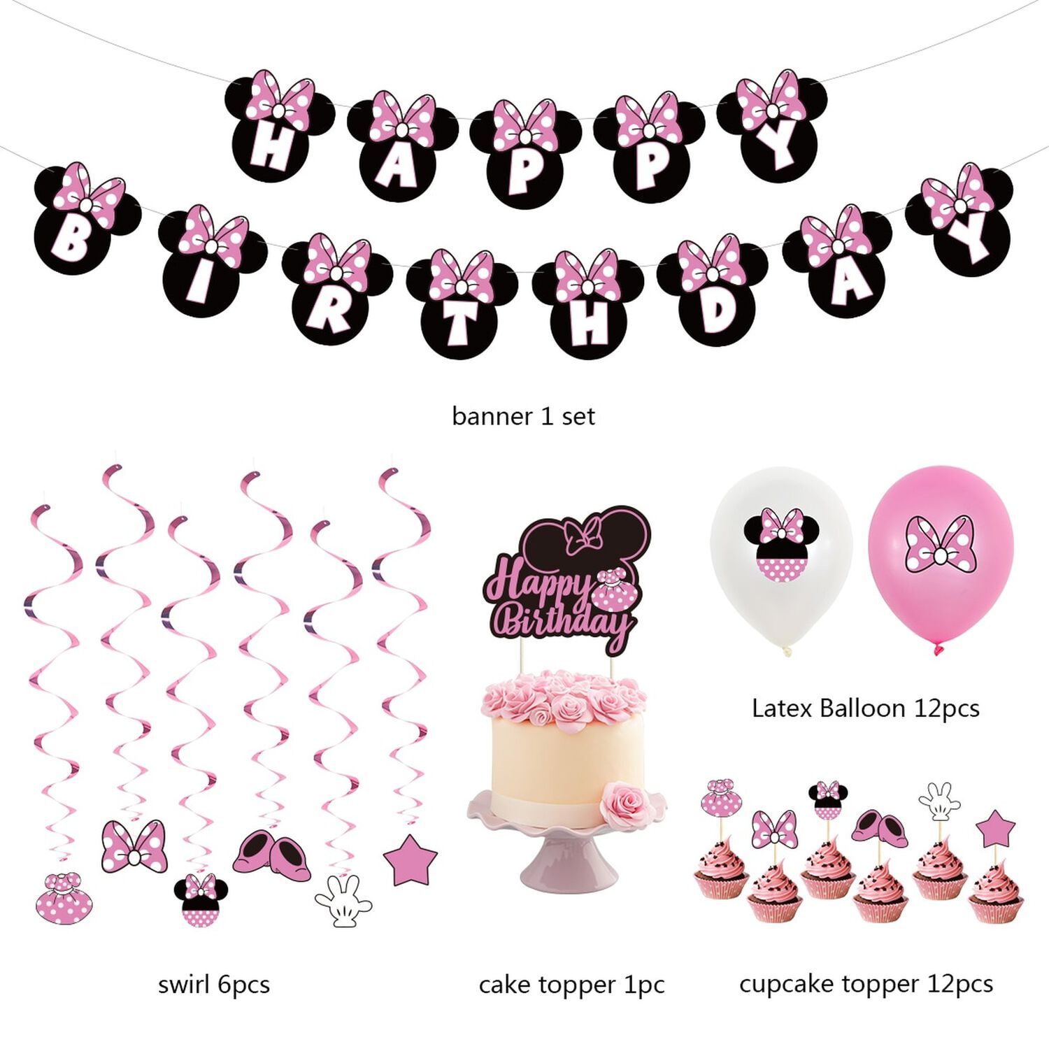 Pack Cumplea&ntilde;os Minnie Mouse Globos Toppers Cinta Y Mas image number 3.0