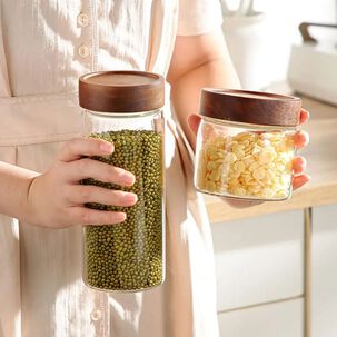 Set 2 Frascos Vidrio Tapa De Madera 750ml + 1000ml Allegra