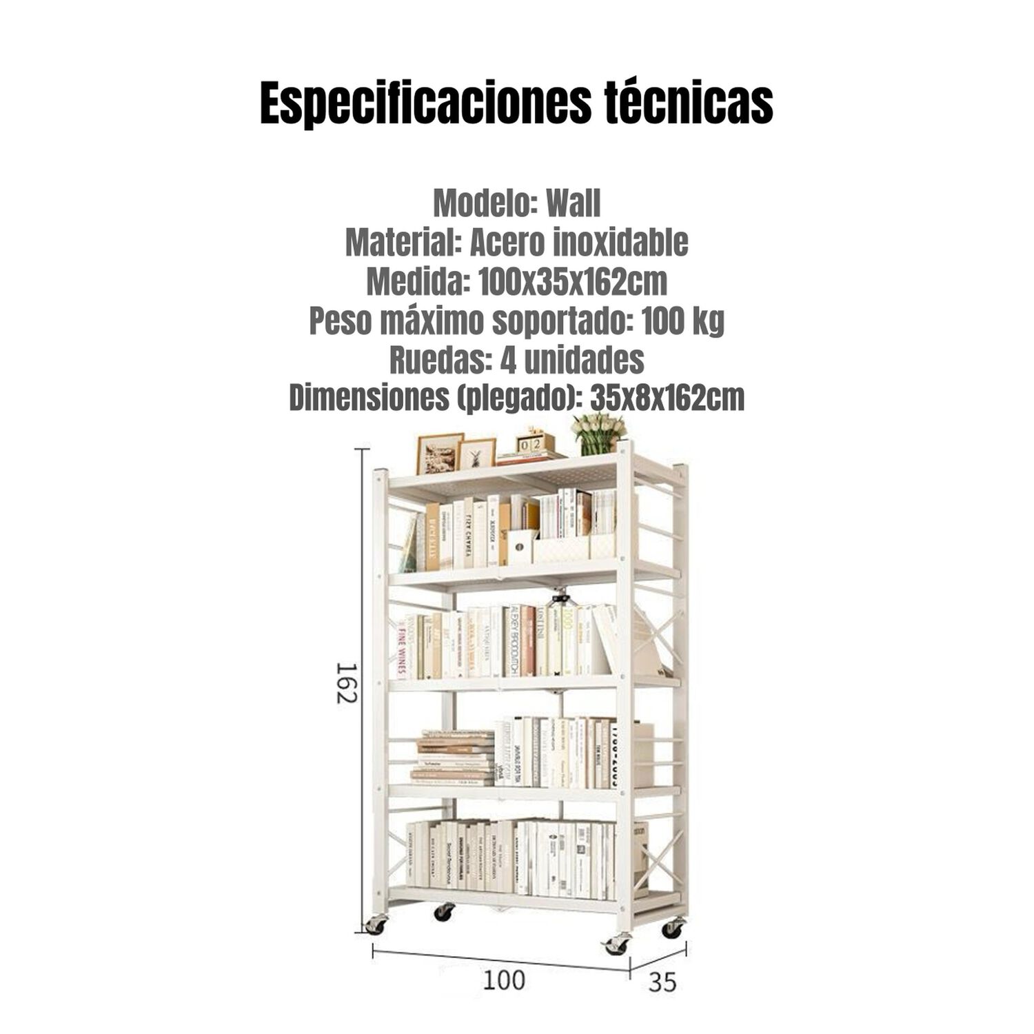 Estante Met&aacute;lico Librero Plegable 5 Niveles 100cm Wall image number 5.0