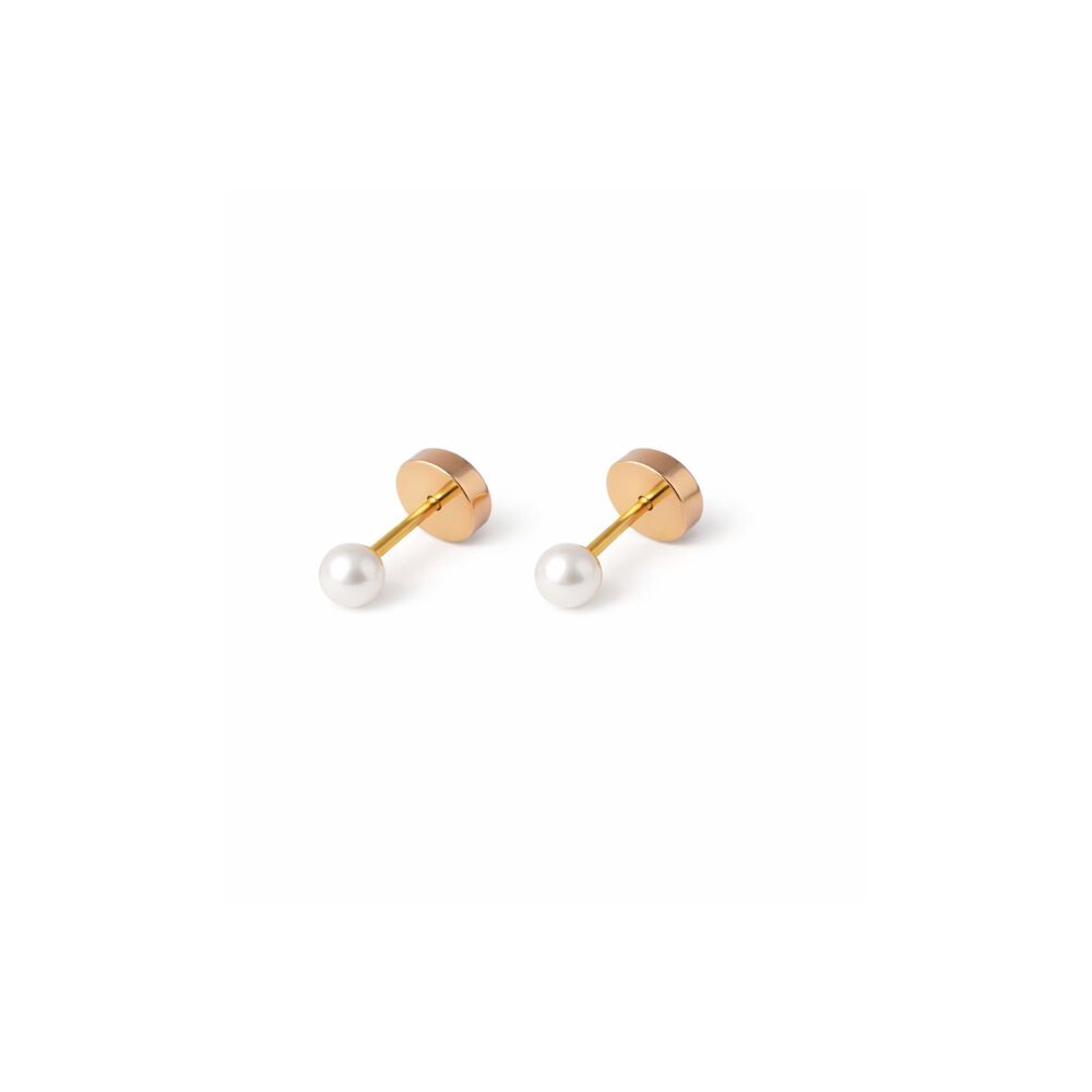 Aros Abridores Perla Casquillo 4mm N1 Oro 14k A Presi&oacute;n Beb&eacute; Ni&ntilde;a Primeros Aros image number 0.0