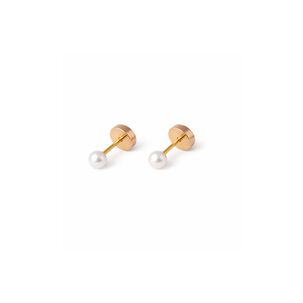 Aros Abridores Perla Casquillo 4mm N1 Oro 14k A Presi&oacute;n Beb&eacute; Ni&ntilde;a Primeros Aros