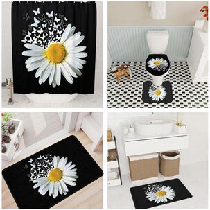 Juego De Cortina Y Alfombra Para El Ba&ntilde;o 04 Piezas Mod01