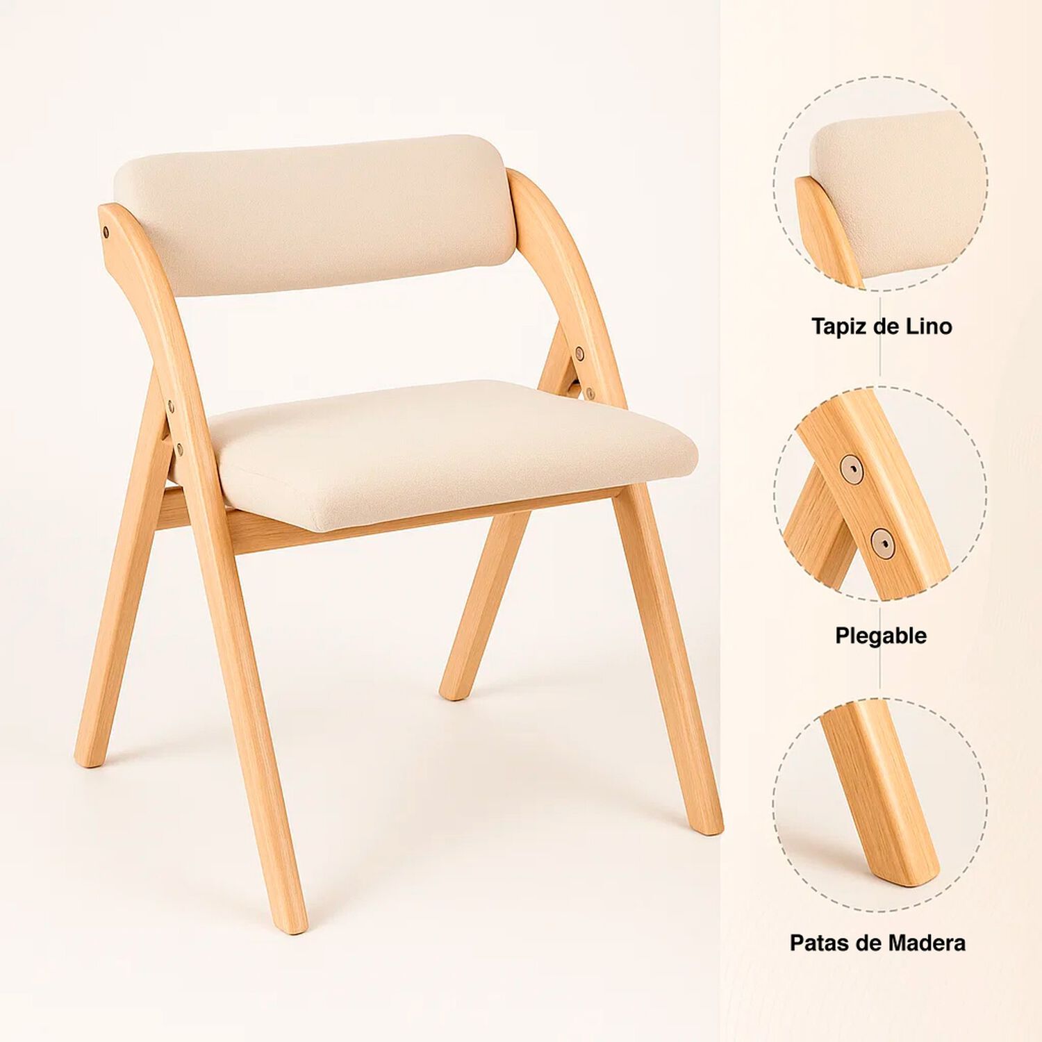 Silla Betlahem De Madera Plegable Acolchada - Beige image number 4.0