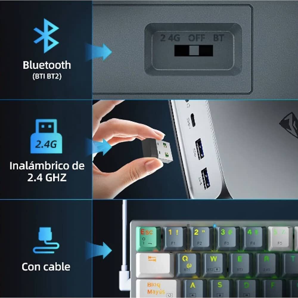 Teclado Mec&aacute;nico Bluetooth Espa&ntilde;ol 60% Gamer K500-b61 image number 5.0