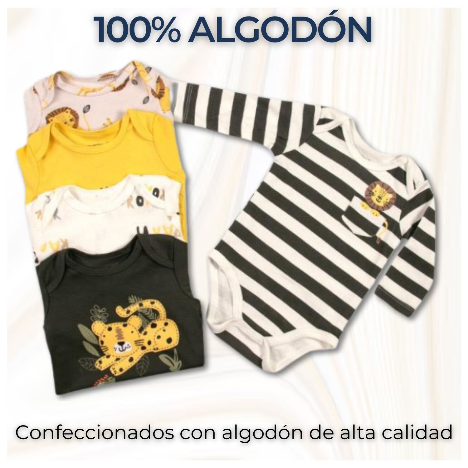 Pack 5 Bodys Ni&ntilde;o Manga Larga Tedmimak 100% Algod&oacute;n Safari Adventure image number 1.0