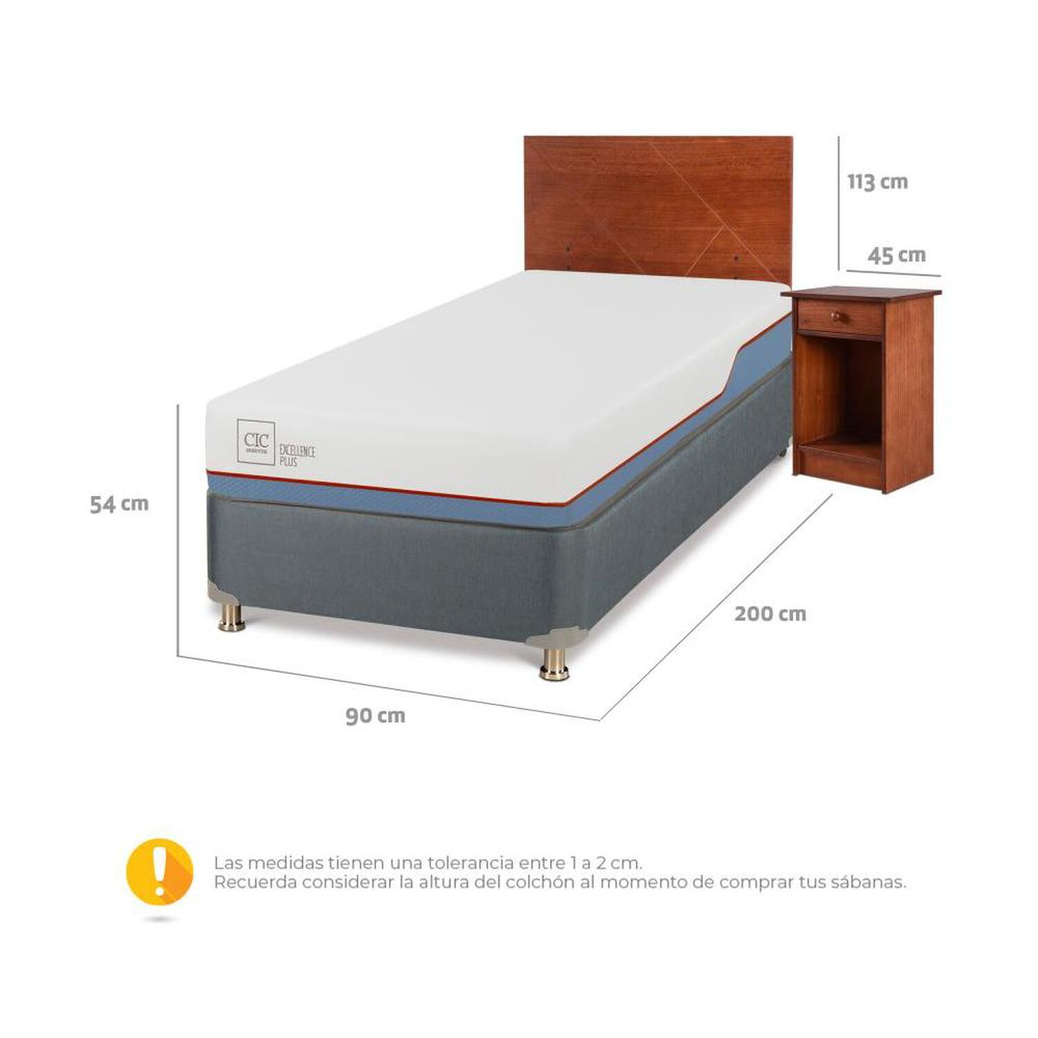 Cama Americana Cic Excellence Plus / 1 Plaza / Base Normal + Set De Maderas image number 2.0