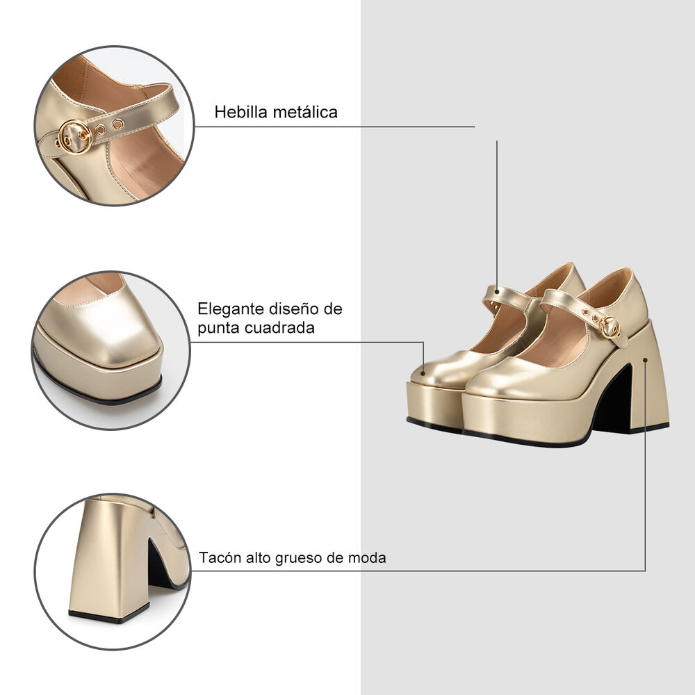Zapato Taco Alto Dorado Casual Yl52 Weide image number 5.0