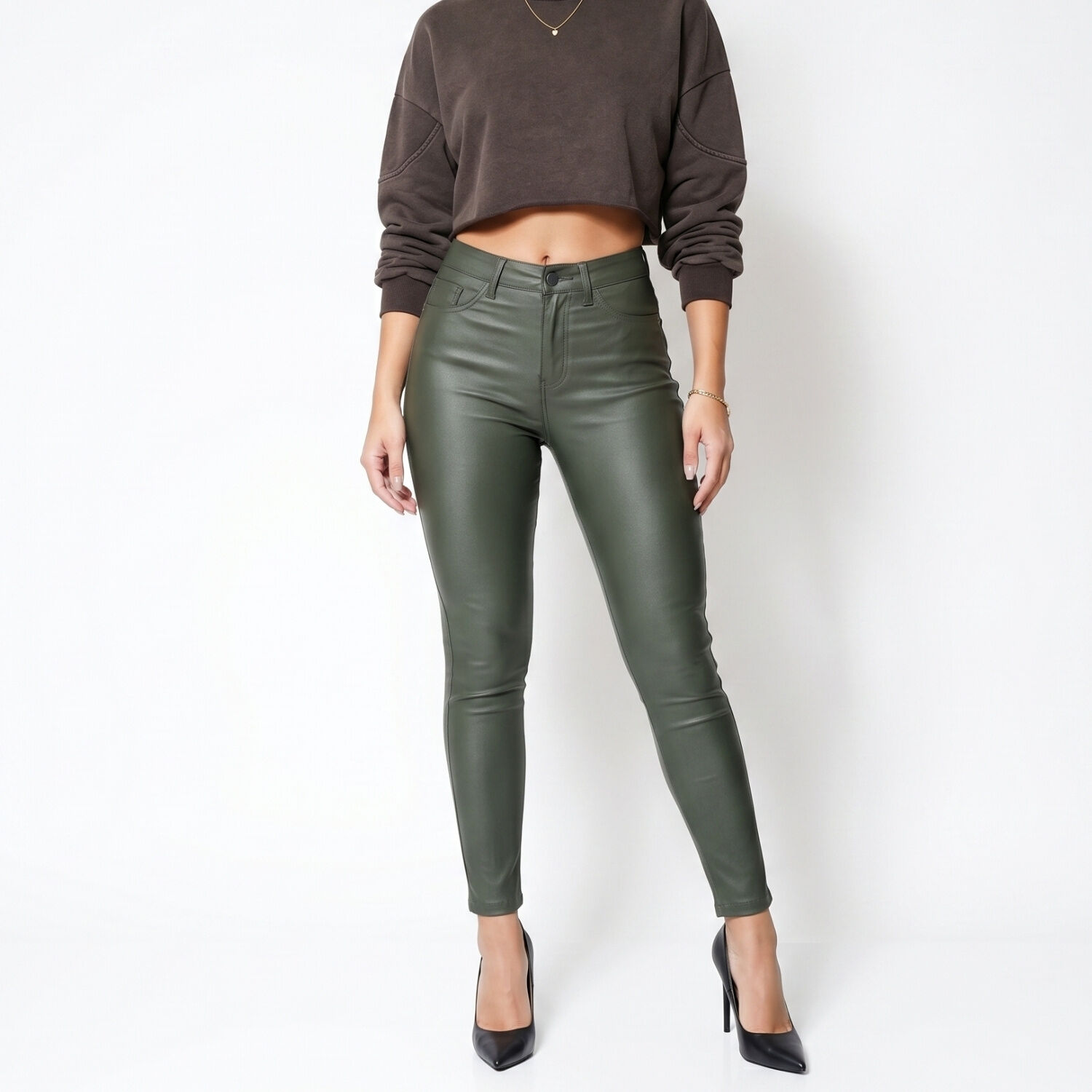 Pantalon Ecocuero Pu Tiro Alto Mujer image number 0.0