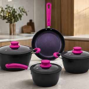 Bater&iacute;a De Cocina Vitta Cherry 7 Piezas Aluminio Forjado Antiadherente Apta Inducci&oacute;n