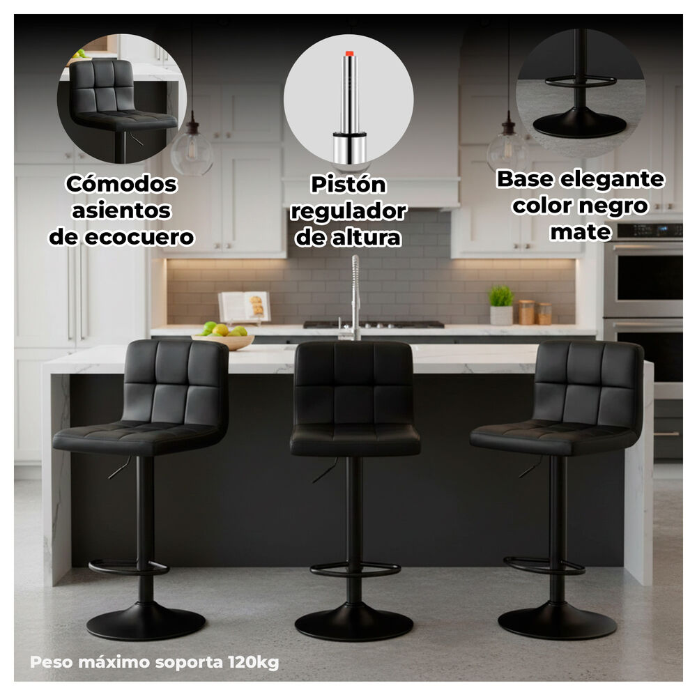 Pack 2 Silla De Bar Con Base Mate Y Altura Regulable Dise&ntilde;o Moderno image number 1.0