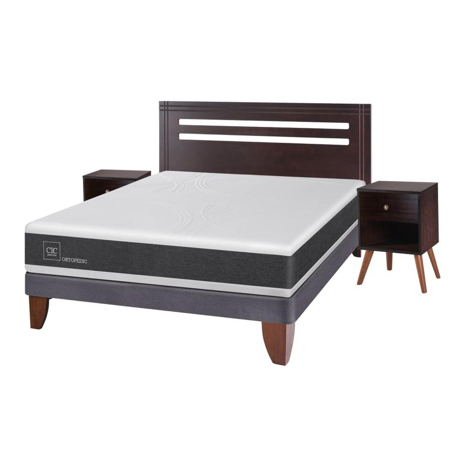 Cama Europea Cic Ortopedic / 2 Plazas / Base Normal + Set De Maderas image number 1.0