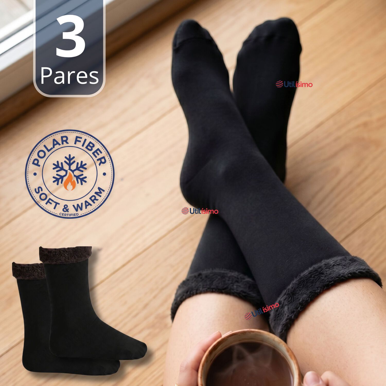 Pack 3 Pares Calcetines Chiporro Mujer Ultra T&eacute;rmico Negro Invierno Polar image number 0.0