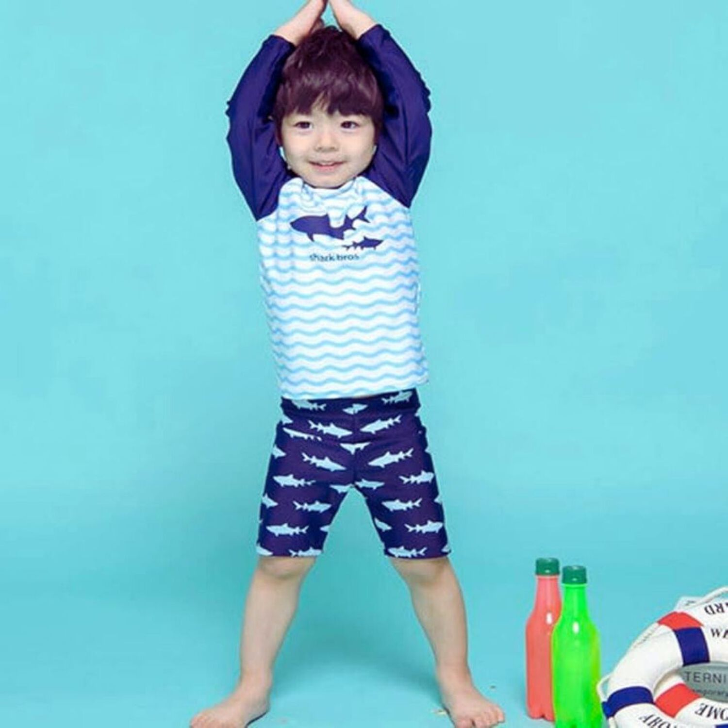 Traje De Ba&ntilde;o 3 Piezas Manga Larga Ni&ntilde;o Jump Kids Tibur&oacute;n Azul image number 4.0