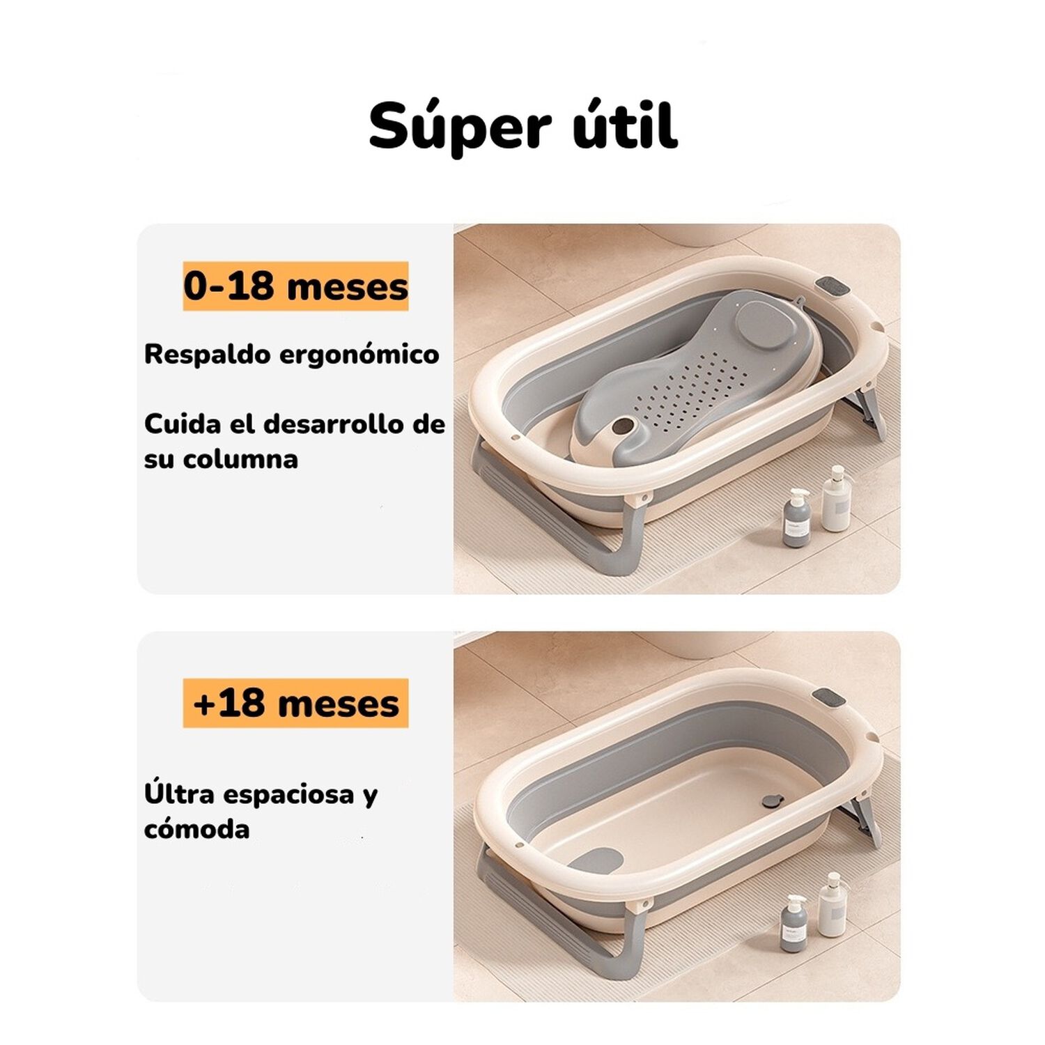 Ba&ntilde;era Con Respaldo De Ducha Comfort Caf&eacute; Lubabycas image number 4.0
