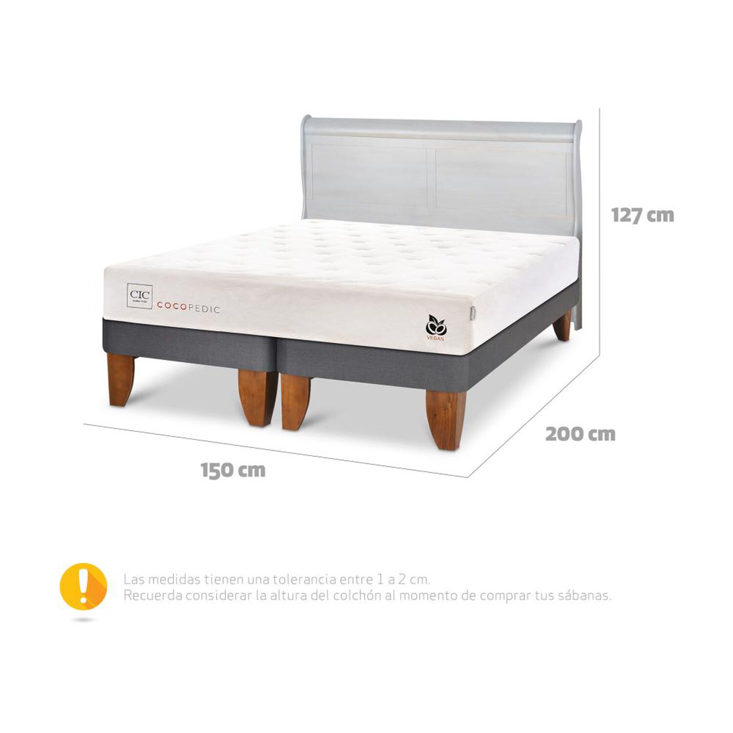 Cama Europea Cic Cocopedic / 2 Plazas / Base Dividida + Respaldo image number 6.0