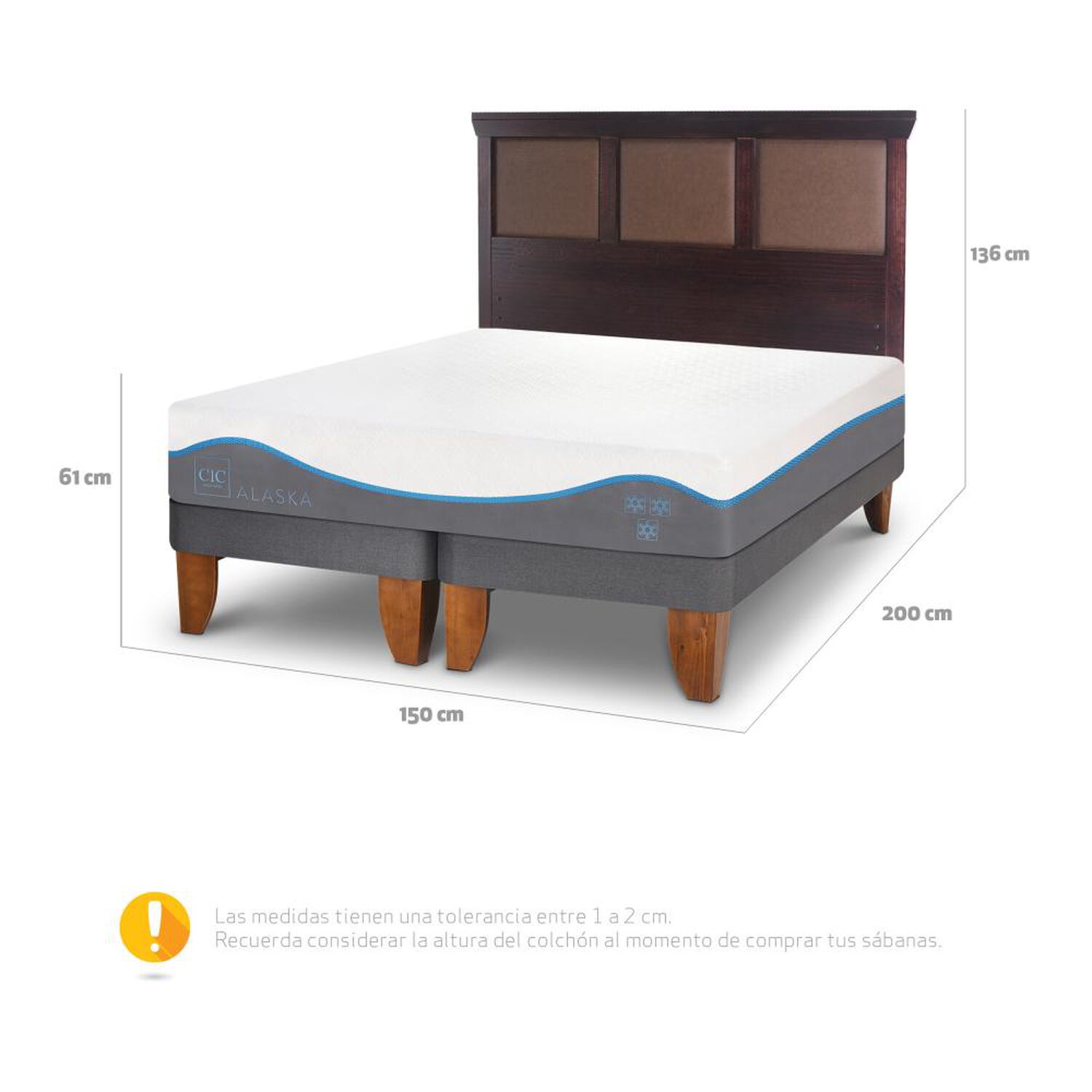 Cama Europea Cic Alaska / 2 Plazas / Base Dividida + Respaldo image number 2.0