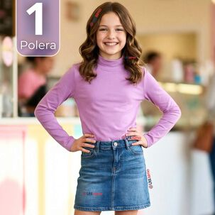 Polera Camiseta Polar Lila Primera Capa Cuello Beatle Manga Larga Ni&ntilde;a