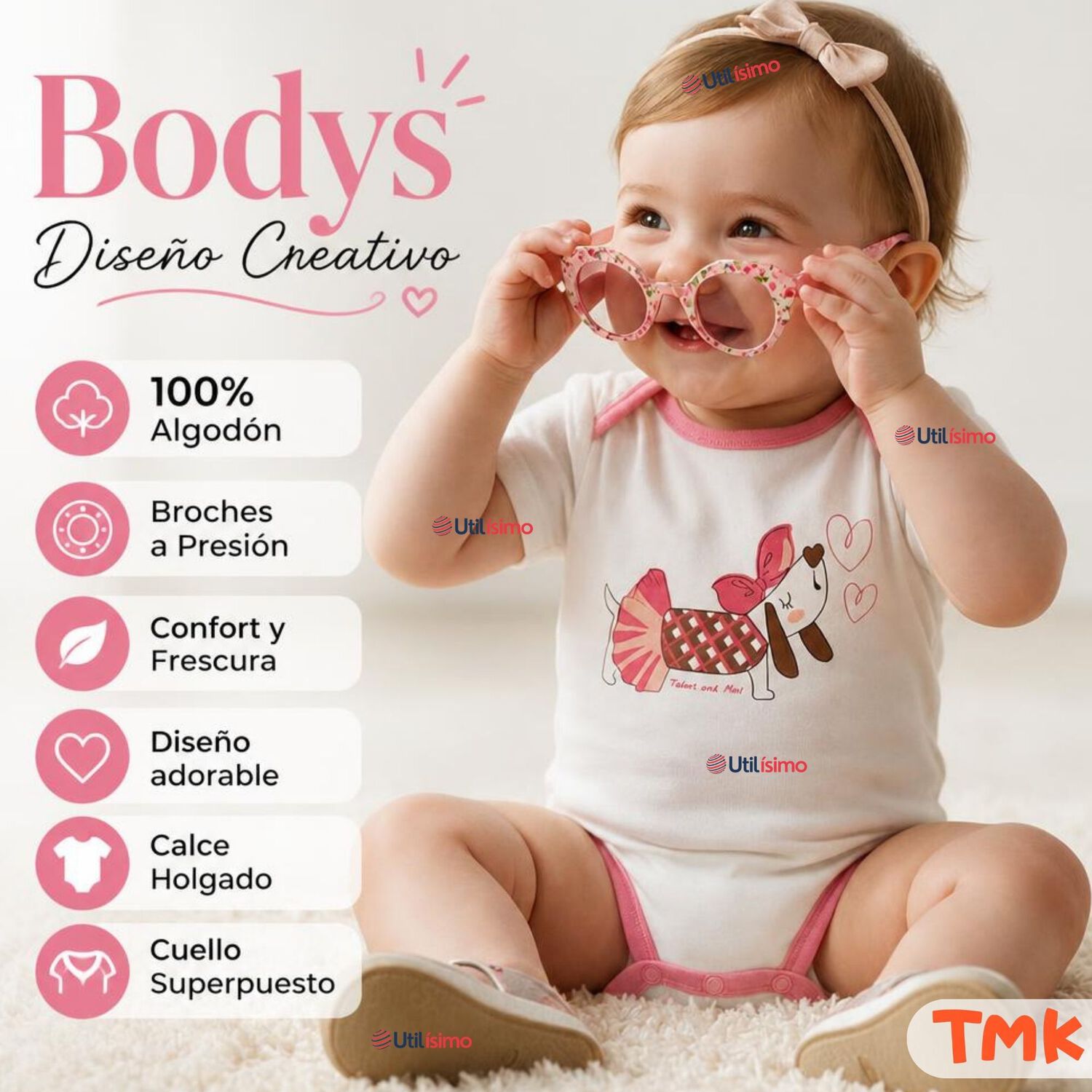 Pack 5 Bodys Manga Corta 100% Algod&oacute;n Tedmimak Ni&ntilde;a Sweet Girl image number 3.0