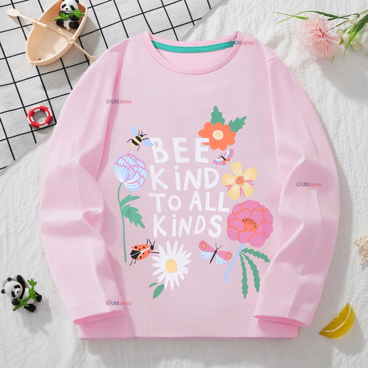 Polera Manga Larga Ni&ntilde;a 100% Algod&oacute;n Flores Rosado Camiseta image number 0.0