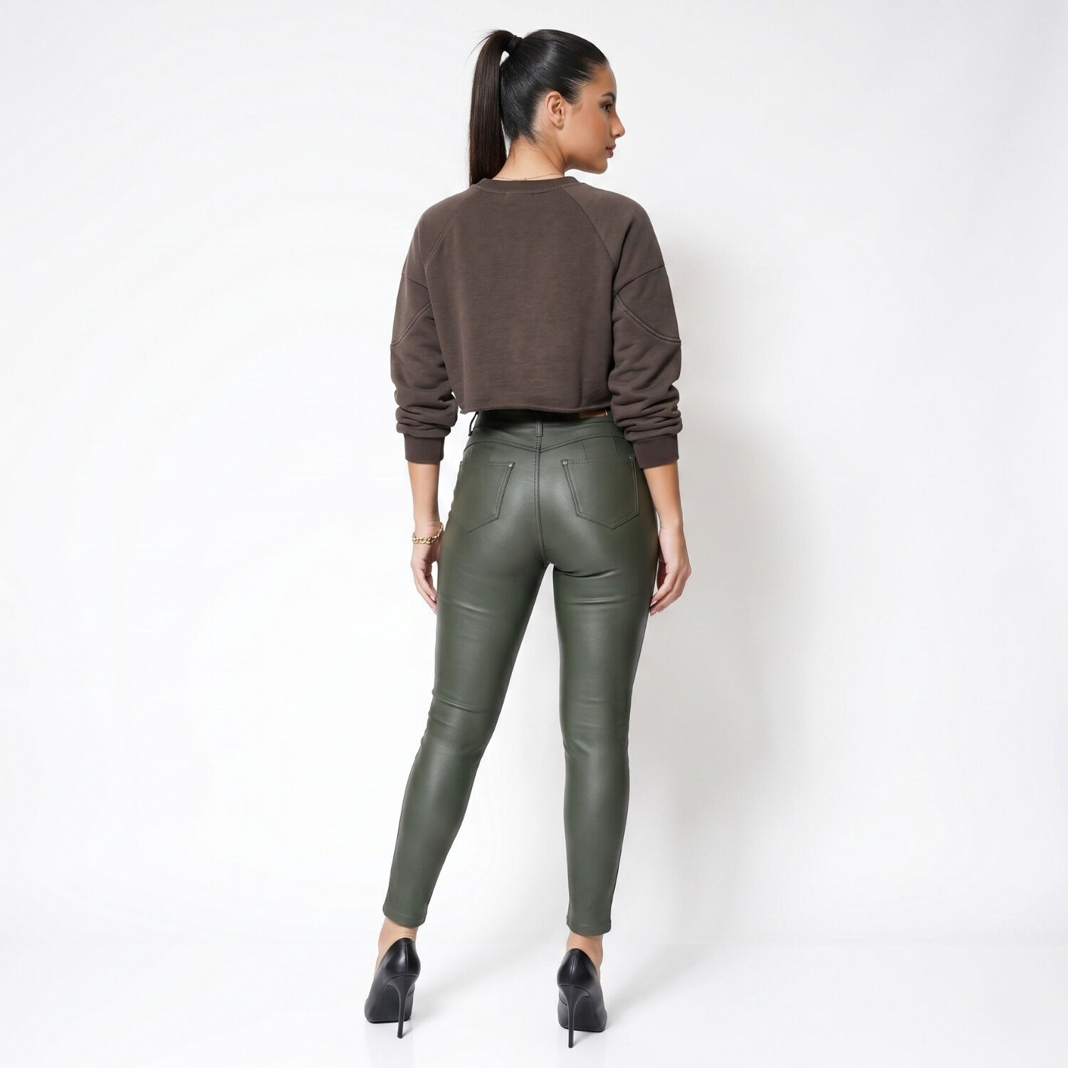 Pantalon Ecocuero Pu Tiro Alto Mujer image number 2.0