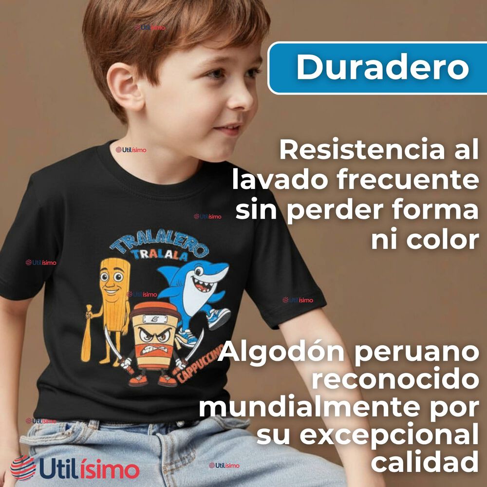 Polera Brainrots 100% Algodón Manga Corta Niño Tralalero Negro image number 6.0