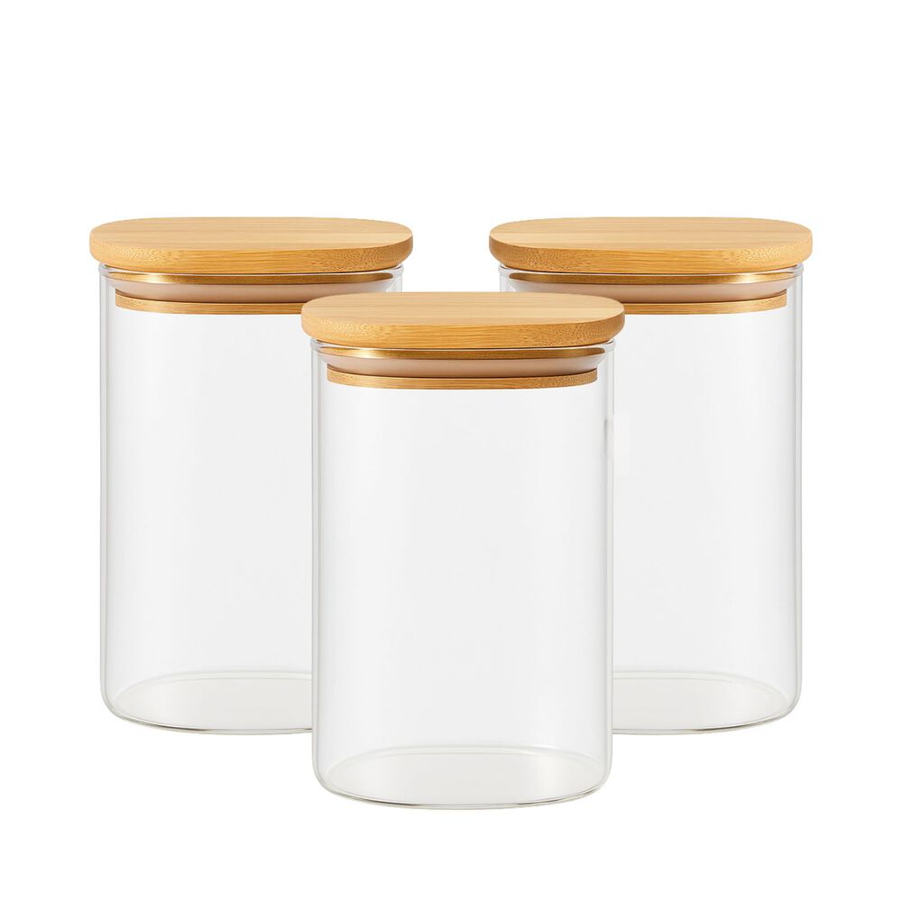 Set 3 Frascos Hermeticos 860ml 12cm Redondo Cuchara Tapa Bambú image number 1.0