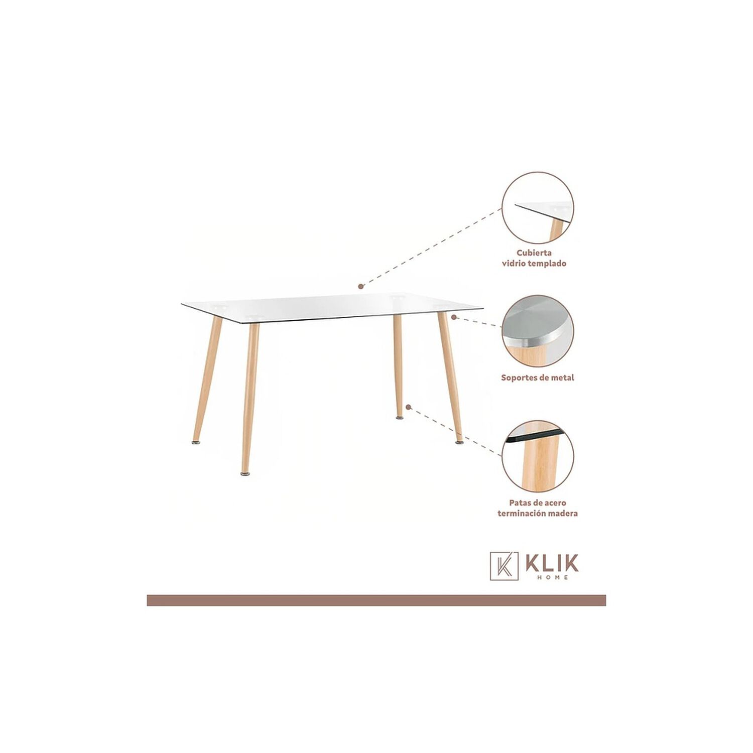 Comedor Mesa De Vidrio Rectangular 120x80 + 6 Sillas Eames Blancas image number 2.0