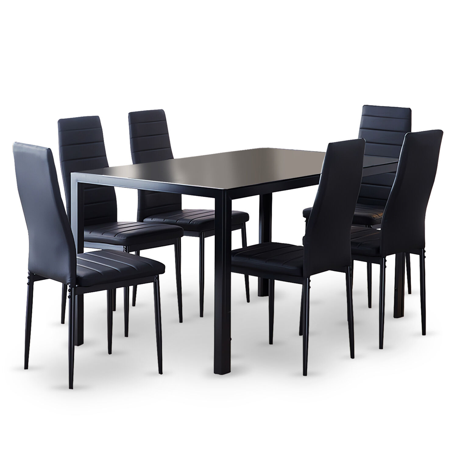 Comedor Mesa Vidrio 80x75x150 6 Sillas Pu Negro image number 0.0