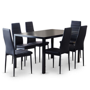 Comedor Mesa Vidrio 80x75x150 6 Sillas Pu Negro