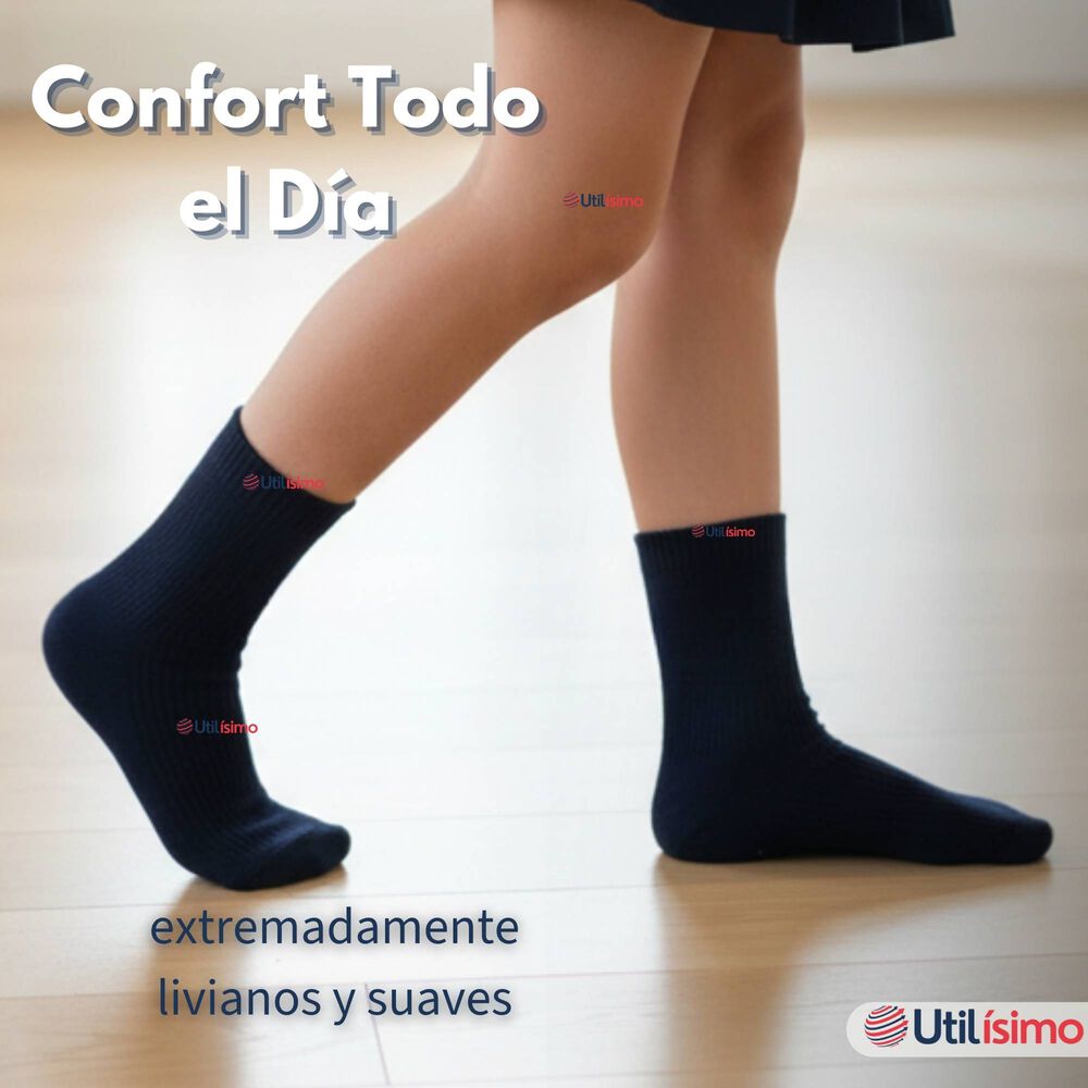 Pack 6 Calcet&iacute;nes Escolares Corto Acr&iacute;lico Azul Ni&ntilde;o Y Ni&ntilde;a image number 9.0