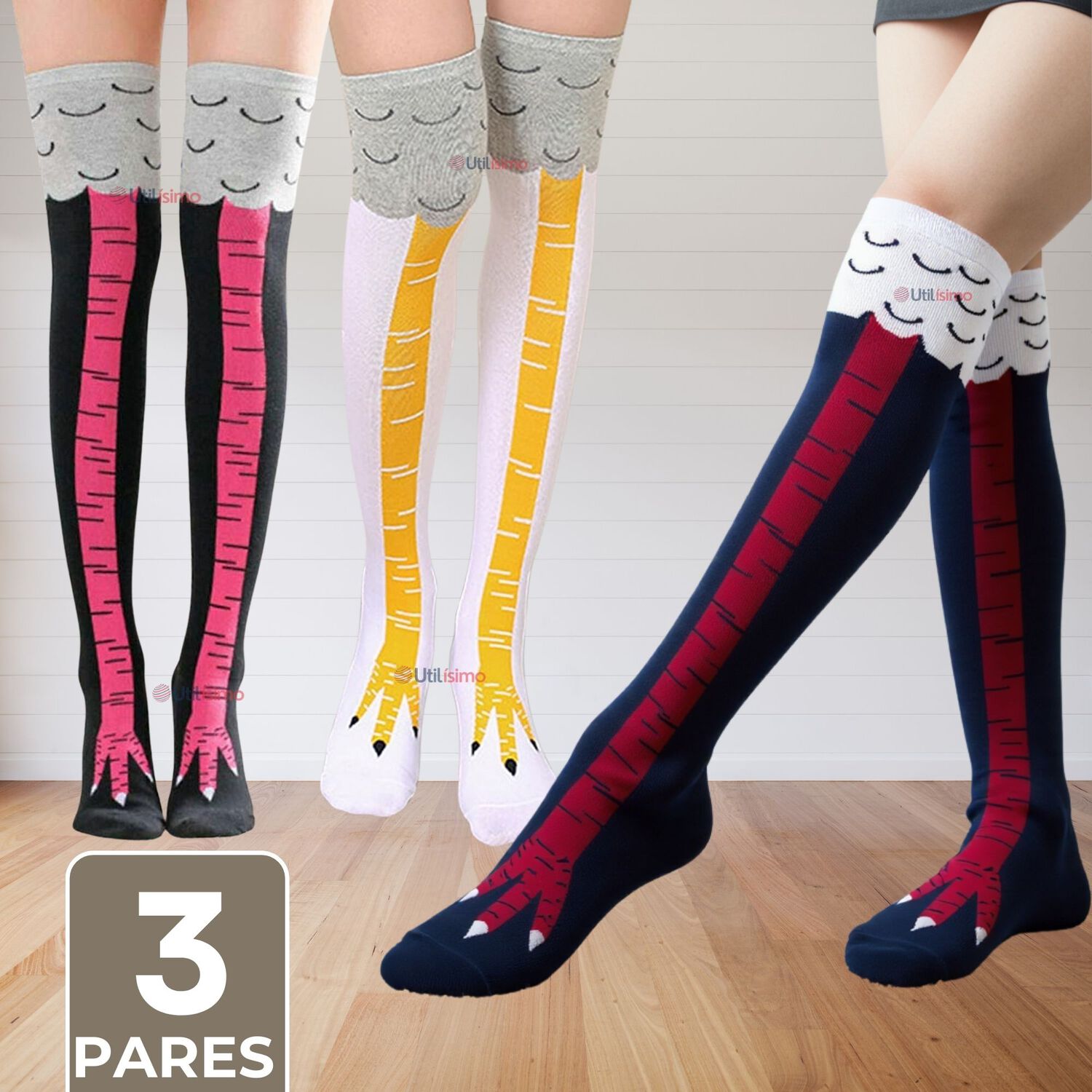 Pack 3 Calcetines Pata De Gallina Mujer Largos Colores Surtidos image number 0.0